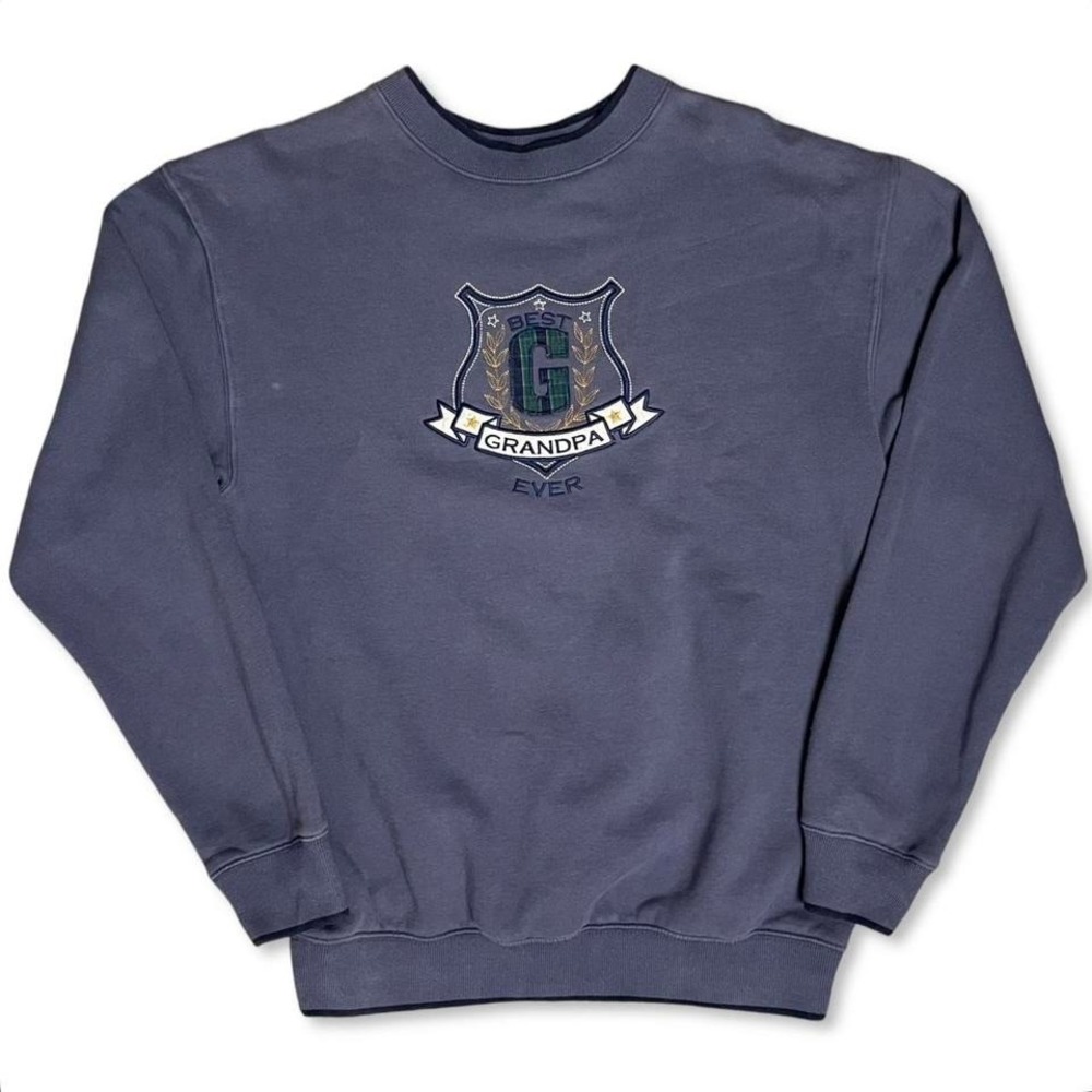 Men's Navy Blue Best Grandpa Ever Pullover Crewneck Sweatshirt Size Medium M